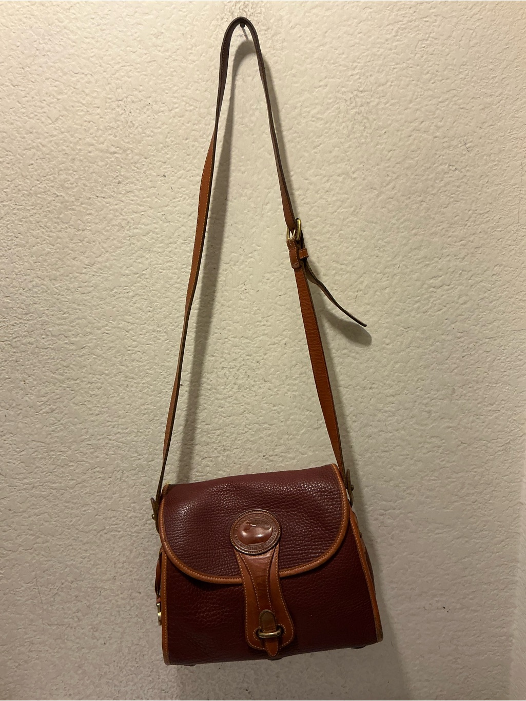 Dooney & Bourke Chestnut All Weather Brown Burgundy Pebbled Leather Crossbody